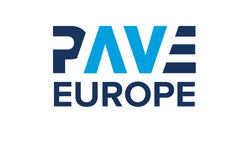 PAVE Europe logo, stylized blue "PAVE" above dark blue "EUROPE" text